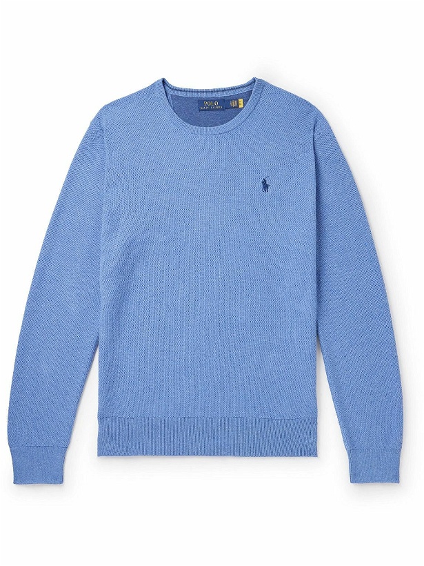 Photo: Polo Ralph Lauren - Slim-Fit Logo-Embroidered Honeycomb-Knit Cotton Sweater - Blue