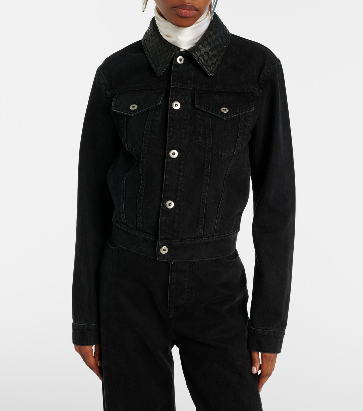 Bottega Veneta Intrecciato leather-trimmed denim jacket