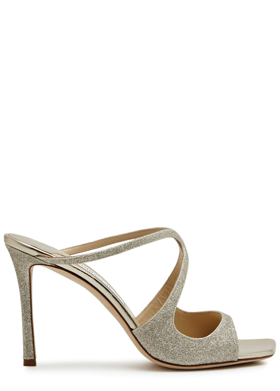 Jimmy Choo Anise 95 Glittered Leather Mules Silver Jimmy Choo