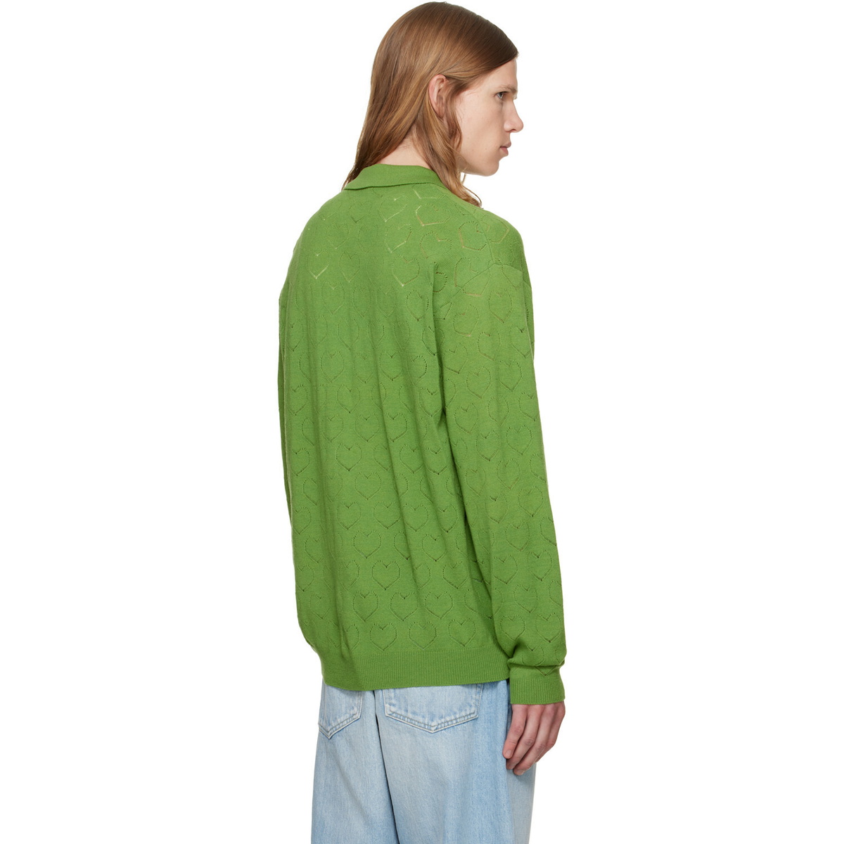 vowels Green Eyelet Knitted Zip-Up Sweater