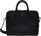 BOSS Black Structured Leather Logo Lettering Briefcase