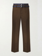 Sacai - Straight-Leg Belted Denim-Trimmed Woven Trousers - Brown