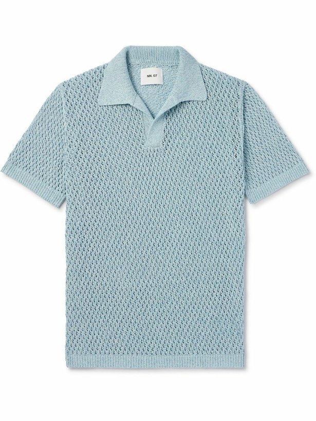 Photo: NN07 - Ryan 6632 Open-Knit Cotton-Blend Polo Shirt - Blue