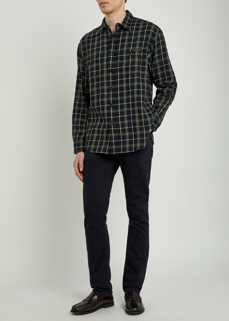 Nudie Jeans Checked Cotton and Linen-blend Shirt Black