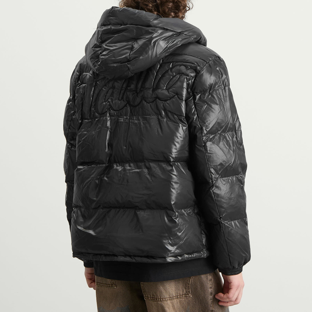 Patta Men's Quilted Script Logo Puffer Jacket in Black