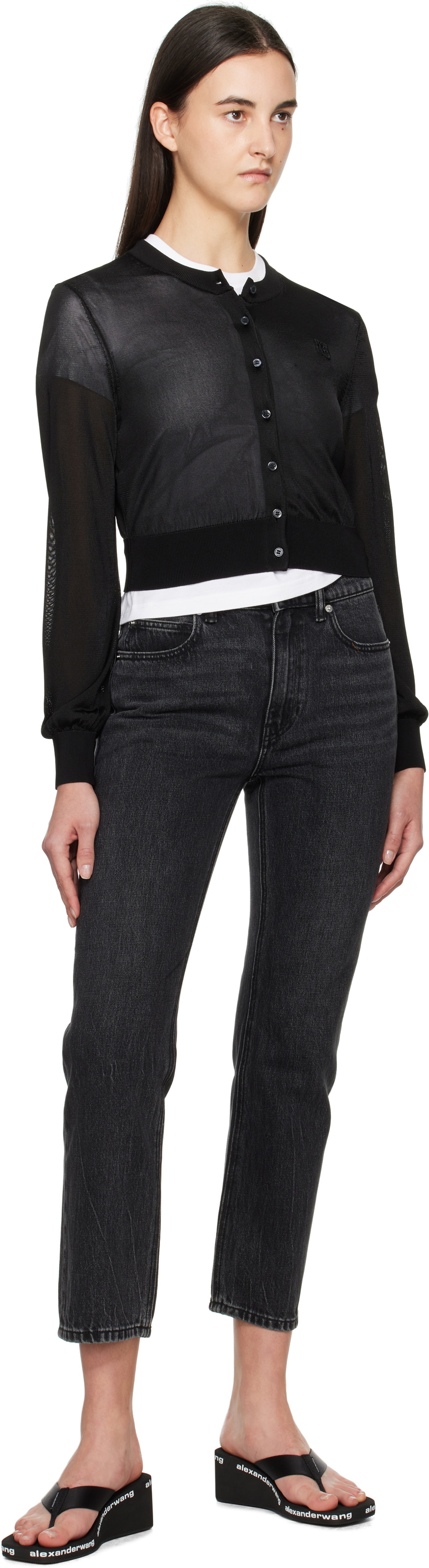 alexanderwang.t Black Logo-Embroidered Cropped Cardigan