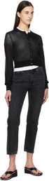 alexanderwang.t Black Logo-Embroidered Cropped Cardigan