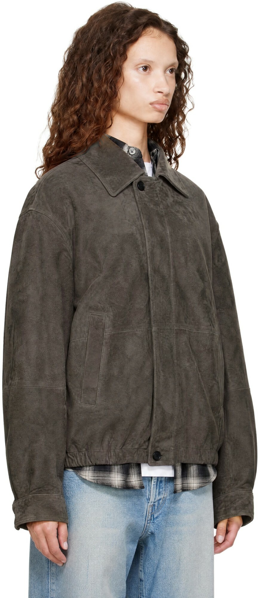ssstein Brown Goat Suede Zip Jacket