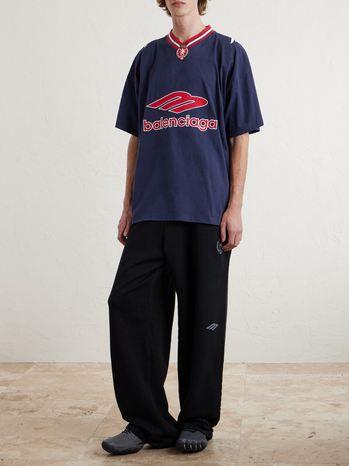 Balenciaga - Oversized Embroidered Printed Cotton-Jersey T-Shirt - Blue