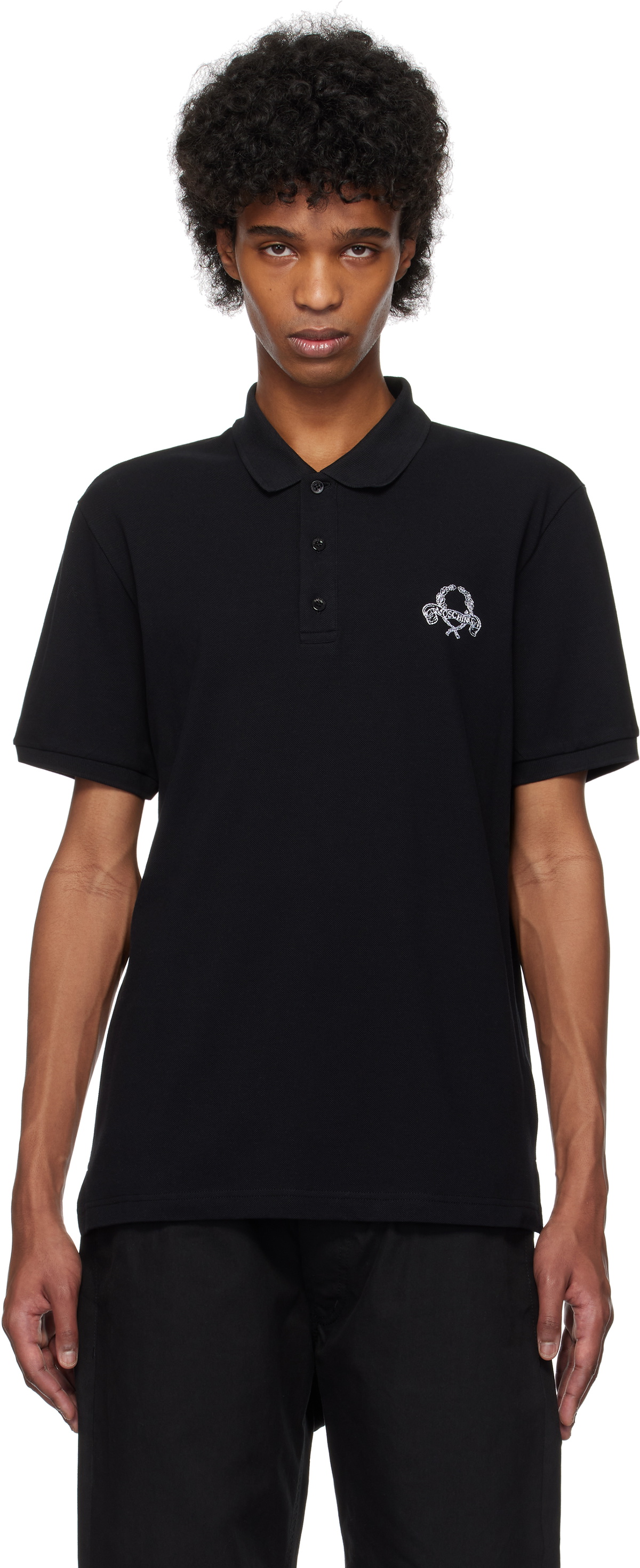 Moschino Black Laurel Crown Emblem Polo