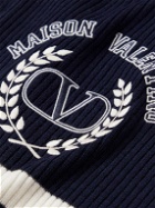 Valentino - Valentino Garavani Striped Logo-Embroidered Virgin Wool Scarf