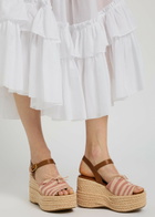 Chloe Isla Striped Woven and Leather Wedge Sandals Pink