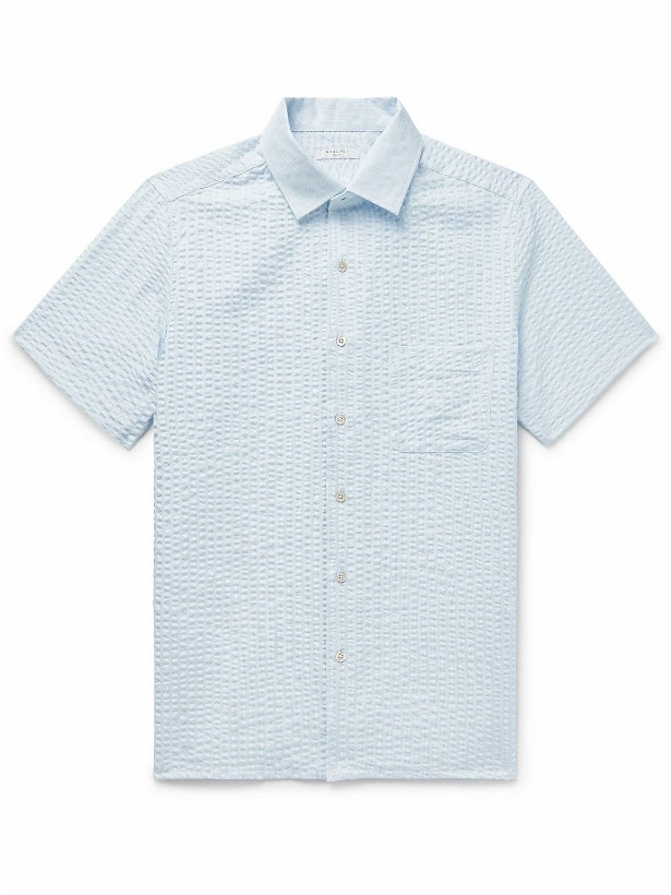 Photo: Boglioli - Pinstriped Cotton-Seersucker Shirt - Blue