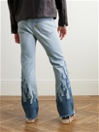 Gallery Dept. - LA Blvd Flared Appliquéd Distressed Jeans - Blue