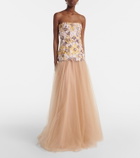 Costarellos Theia floral-appliqué sequined tulle gown