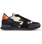 Valentino - Valentino Garavani Rockrunner Camouflage-Print Canvas, Leather and Suede Sneakers - Gray