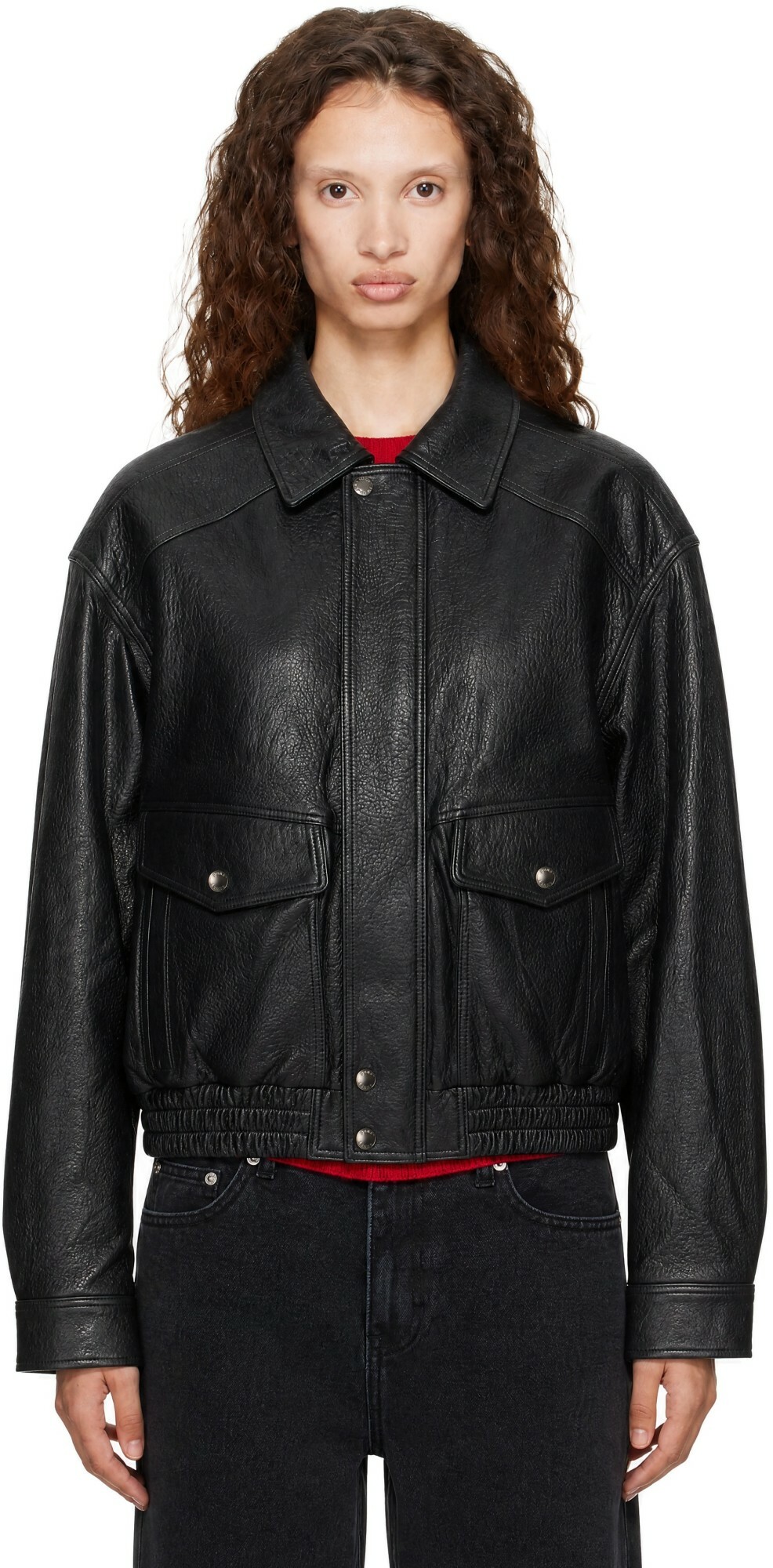 Dunst Black Oversized Vintage Blouson Leather Jacket