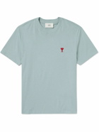 AMI PARIS - Logo-Embroidered Organic Cotton-Jersey T-Shirt - Blue