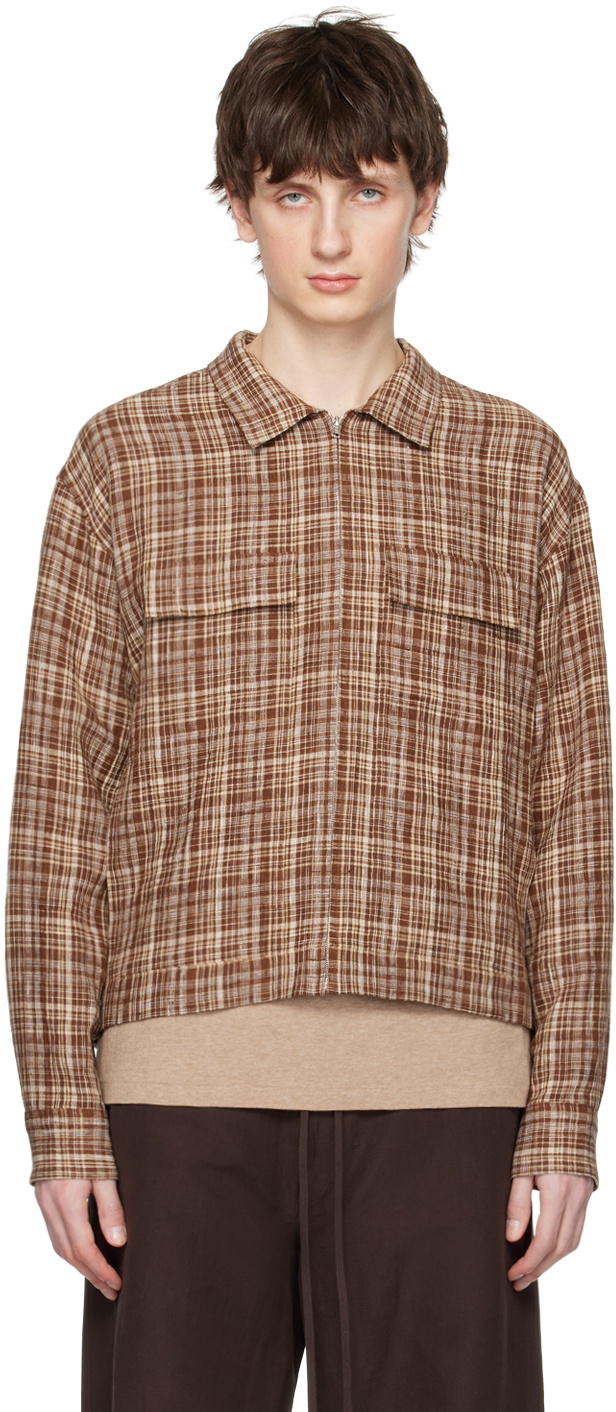 AURALEE Brown Check Zip Jacket Auralee