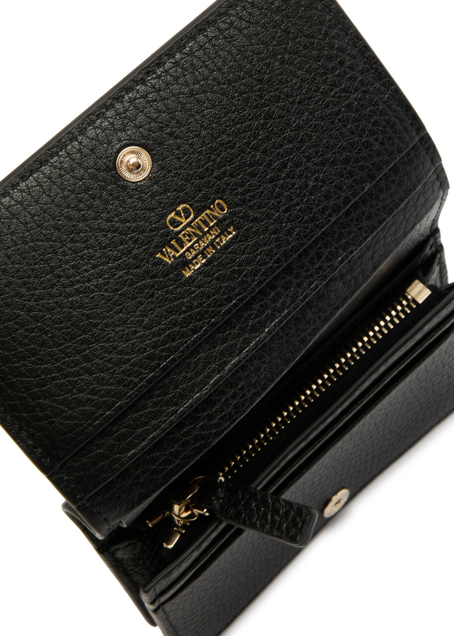 Valentino Rockstud Grained Leather Wallet - Black - One Size