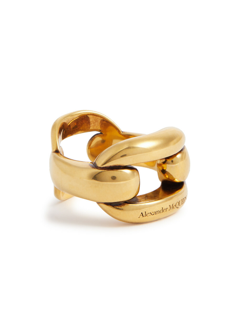 Alexander Mcqueen Peak Chain Ring Gold