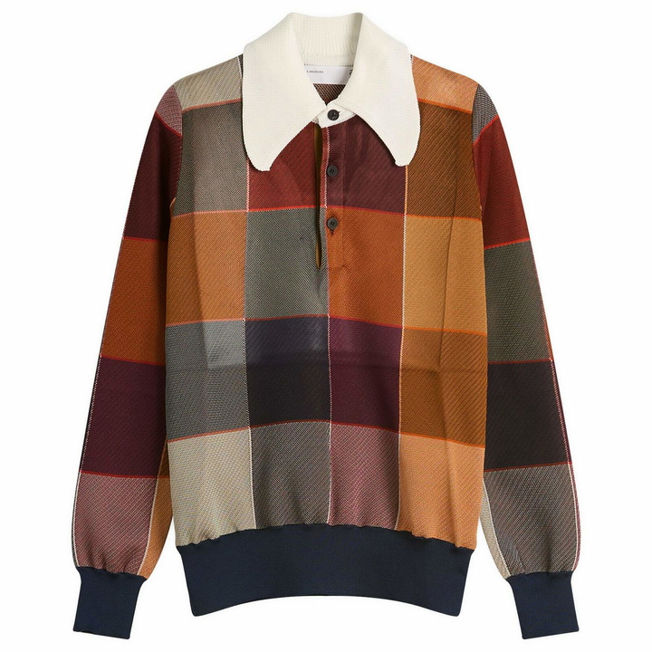 Photo: TOGA ARCHIVES Women's TOGA Check Knit Polo Shirt in Dark Red