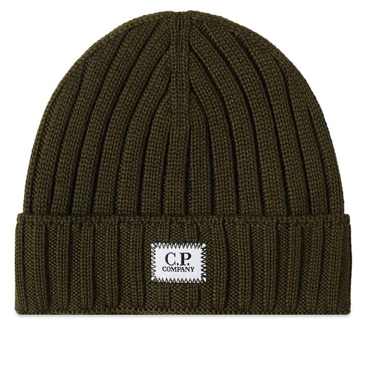 Photo: C.P. Company Men's Patch Logo Beanie in Ivy Green