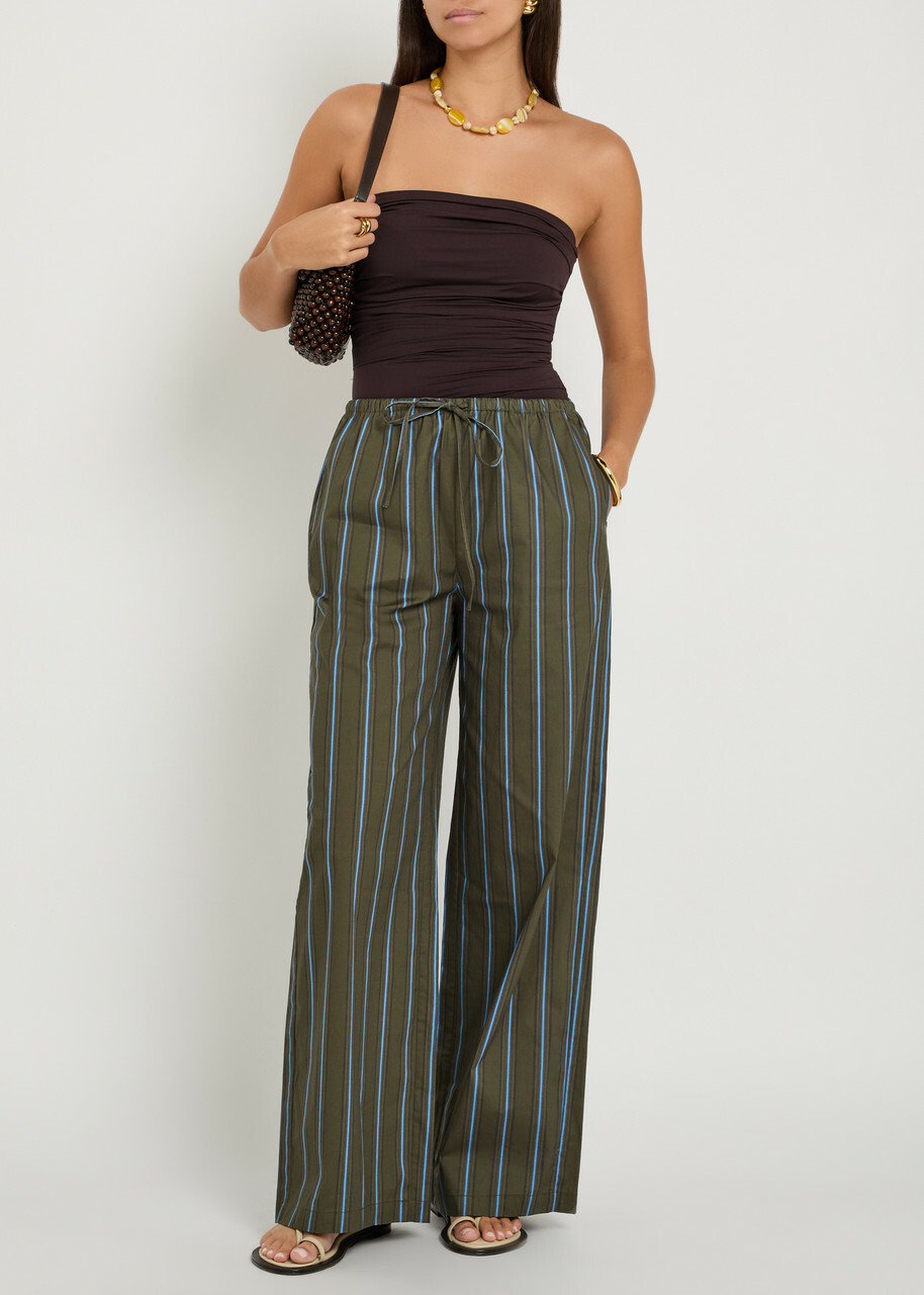 Staud Mateo Striped Stretch-cotton Poplin Trousers Grey