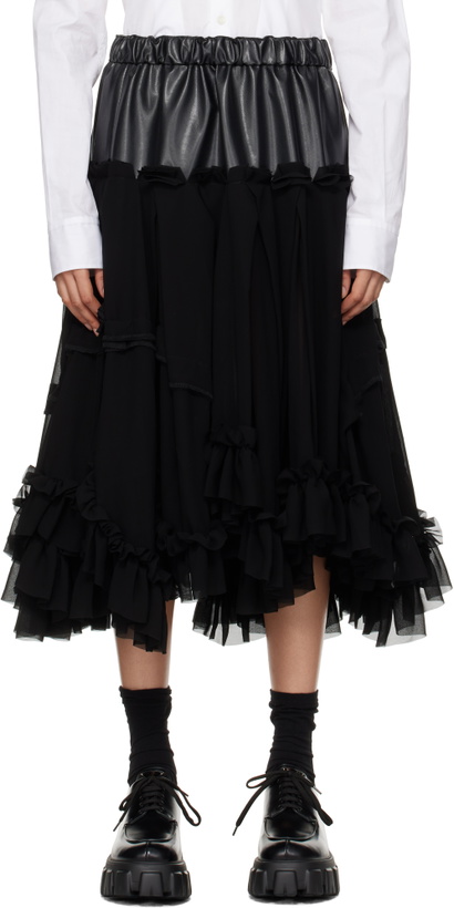 Photo: Comme des Garçons Black Georgette Faux-Leather Midi Skirt
