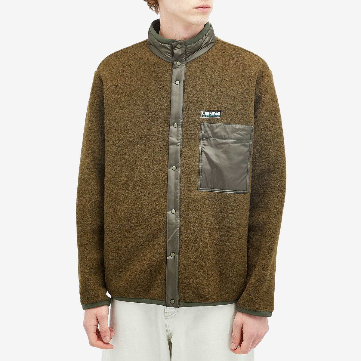 A.P.C. Men's Ewan Wool Fleece Jacket in Military Khaki A.P.C.
