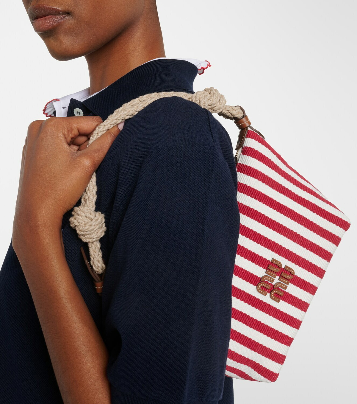 Miu Miu Striped leather-trimmed top-handle bag