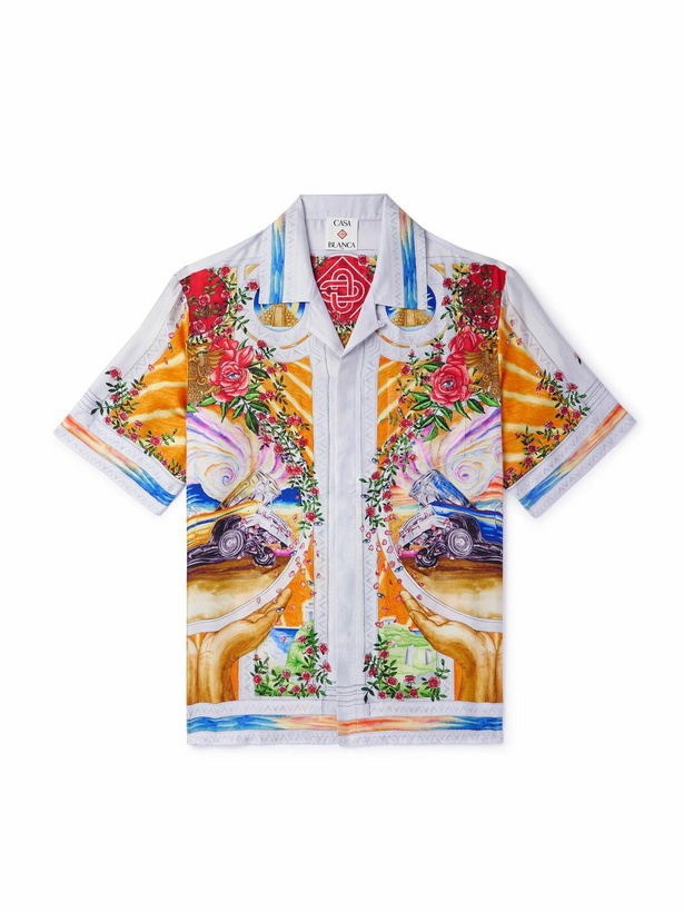 Photo: Casablanca - La Tornade De Rose Convertible-Collar Printed Silk-Twill Shirt - Orange
