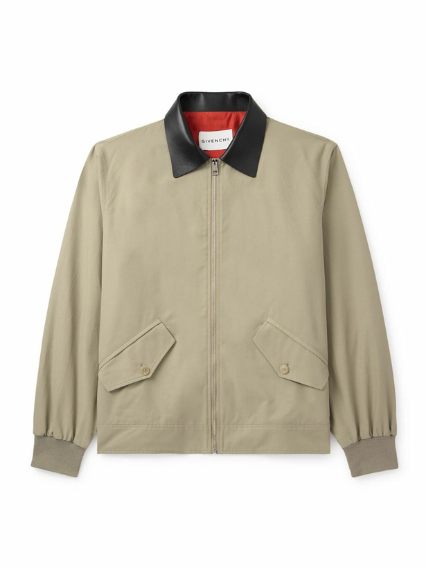 Photo: Givenchy - Leather-Trimmed Cotton-Blend Harrington Jacket - Neutrals
