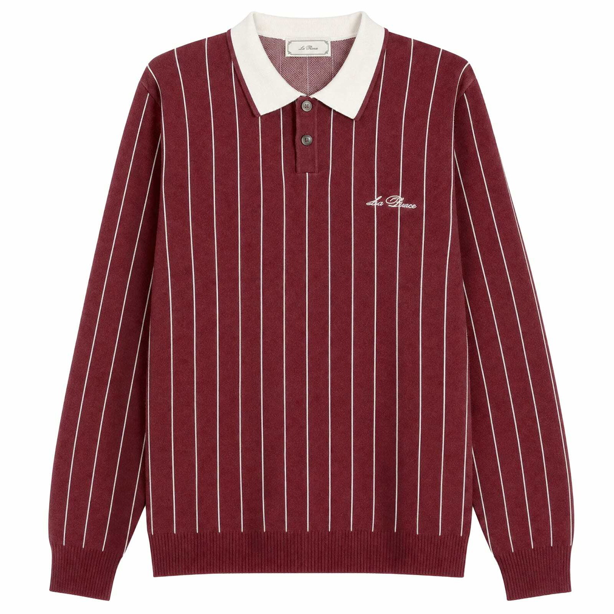 Les Deux Men's Signature Knitted Long Sleeve Polo in Chocolate Truffle Red