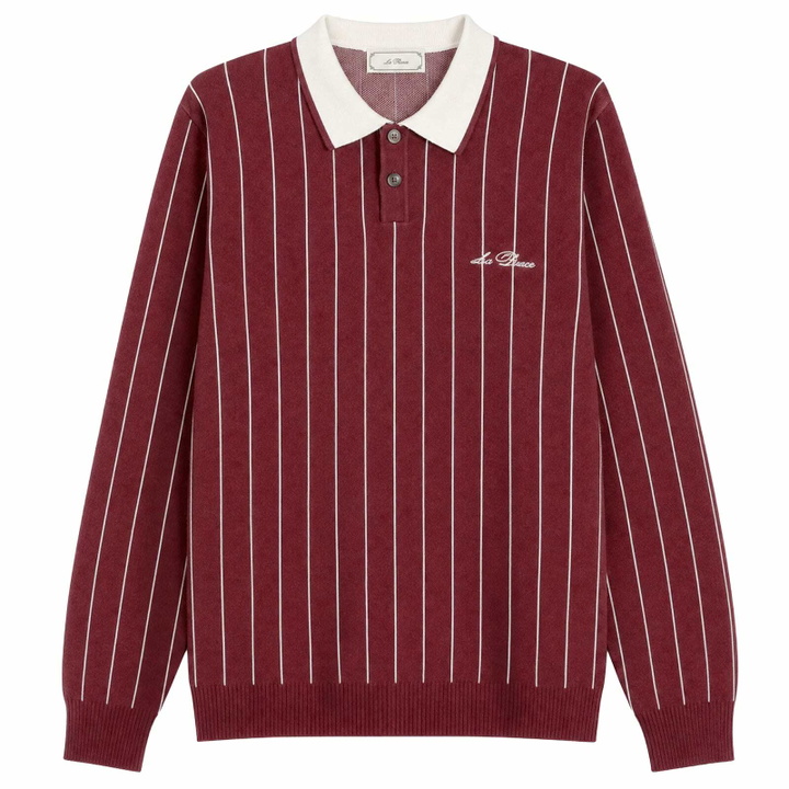 Photo: Les Deux Men's Signature Knitted Long Sleeve Polo in Chocolate Truffle Red