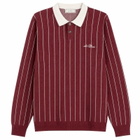 Les Deux Men's Signature Knitted Long Sleeve Polo in Chocolate Truffle Red