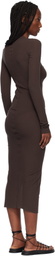 Rick Owens Brown Temple Rib LS Midi Dress