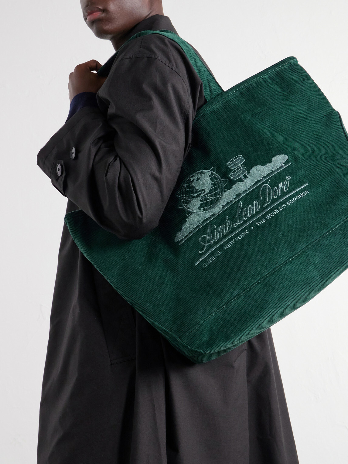 Aimé Leon Dore - Logo-Embroidered Cotton-Corduroy Tote - Green