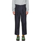 Beams Plus Navy Pleated Sateen Trousers