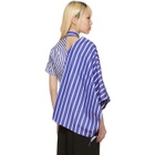 Facetasm Blue and White Striped Asymmetric Shirt