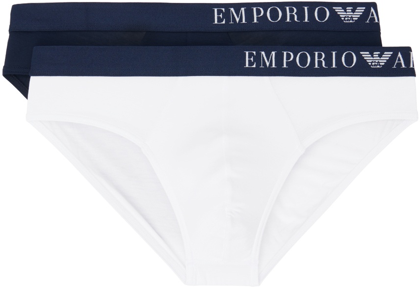 Photo: Emporio Armani Two-Pack Navy & White Briefs
