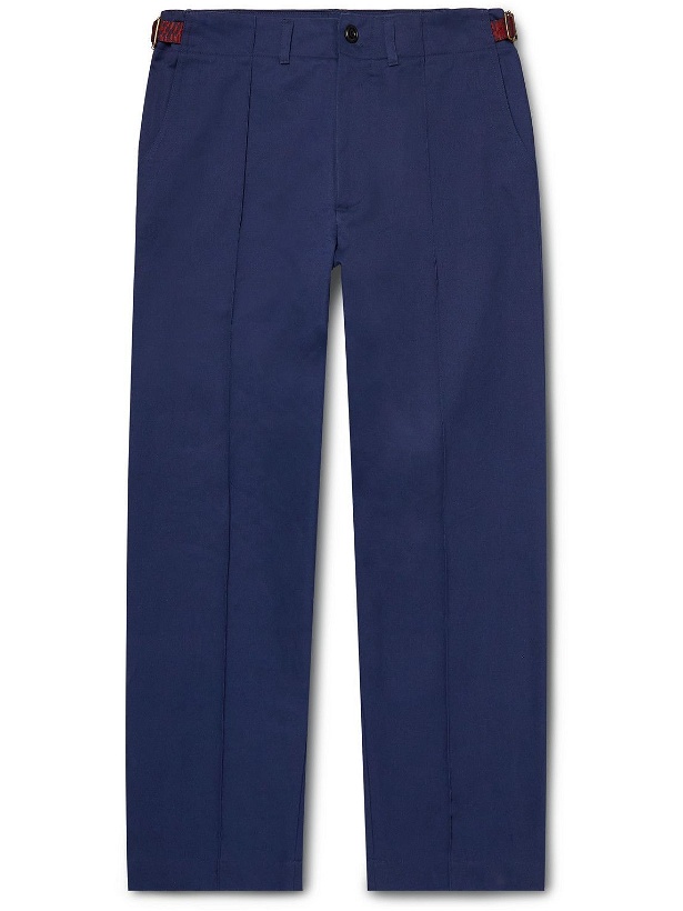 Photo: Nicholas Daley - Straight-Leg Pleated Jacquard-Trimmed Cotton-Twill Trousers - Blue