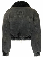 BLUMARINE - Denim Crop Jacket W/ Faux Fur Collar