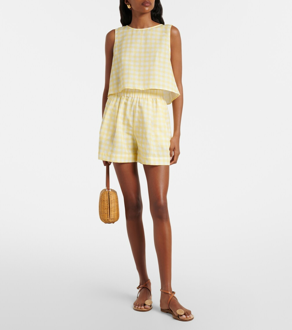Asceno Gingham linen and cotton shorts
