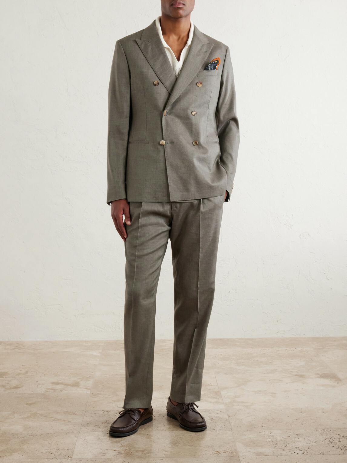 Mr P. - Double-Breasted Wool and Linen-Blend Suit Jacket - Green