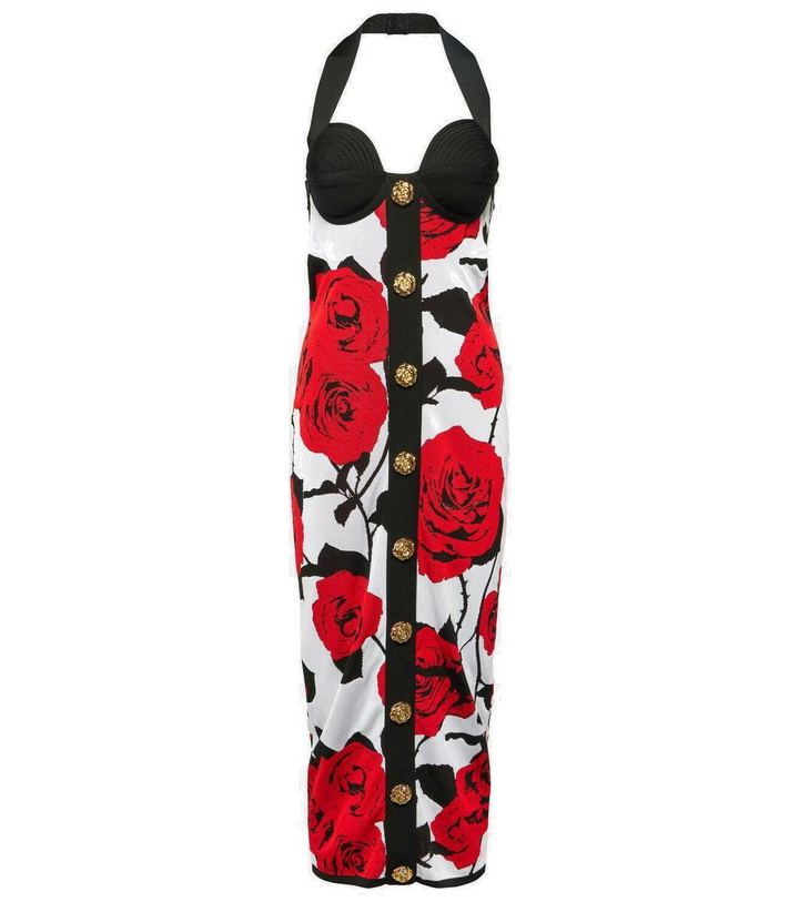 Photo: Balmain Floral halterneck jacquard midi dress