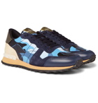 Valentino - Valentino Garavani Rockrunner Camouflage-Print Canvas, Leather and Suede Sneakers - Men - Blue