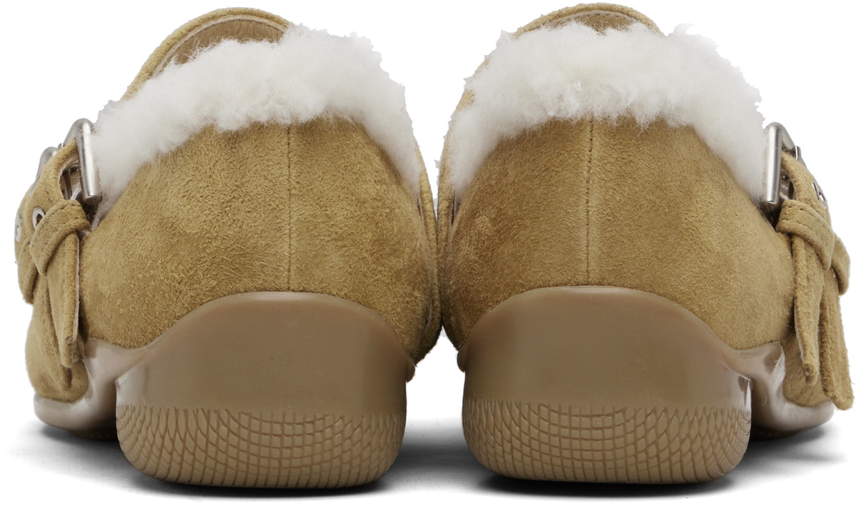 OPEN YY Tan Shearling Heart Stud Ballet Flats