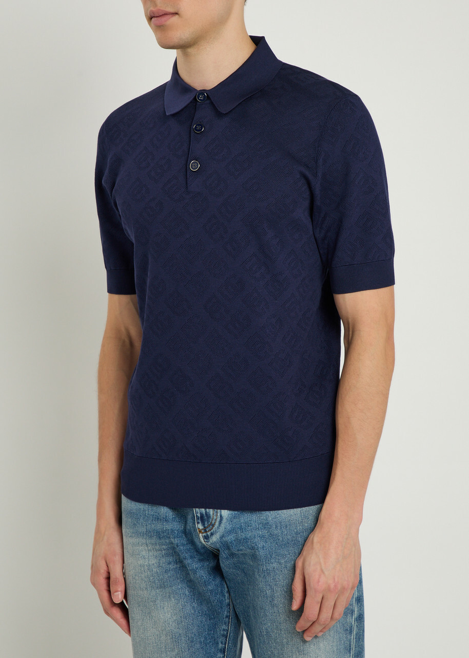 Dolce & Gabbana Logo-jacquard Silk Polo Shirt Blue