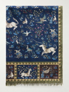 Drake's - Fringed Printed Wool and Silk-Blend Scarf